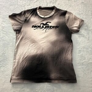 Hollister Shirt Mens Medium Black White Tie Dye Surf Logo Graphic Tee Crew